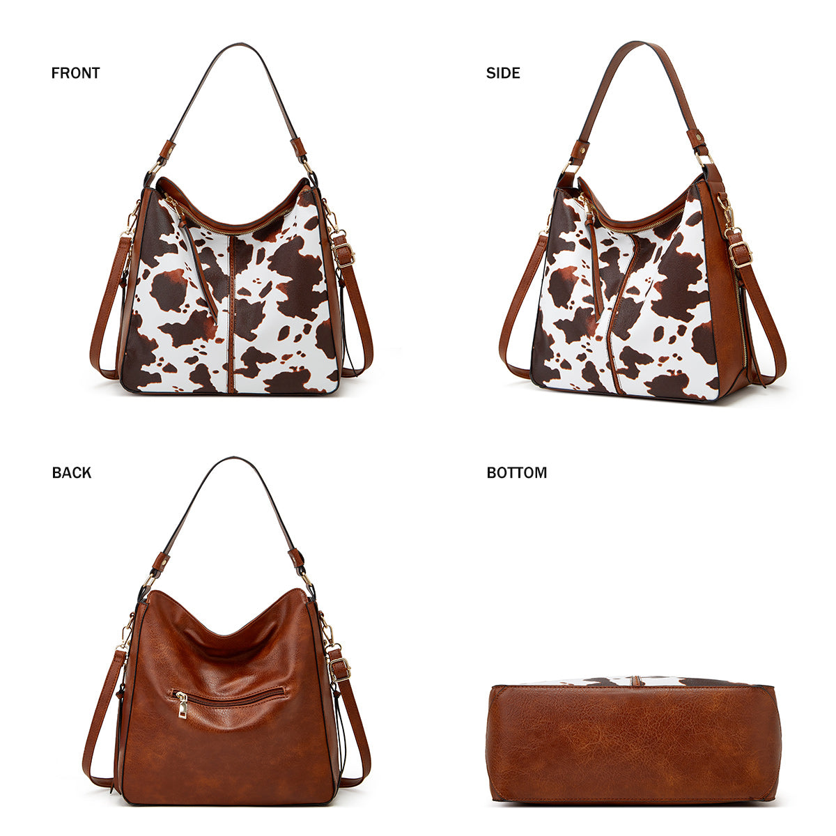 Luxury Leather 3-Piece Hobo Bag Set Print